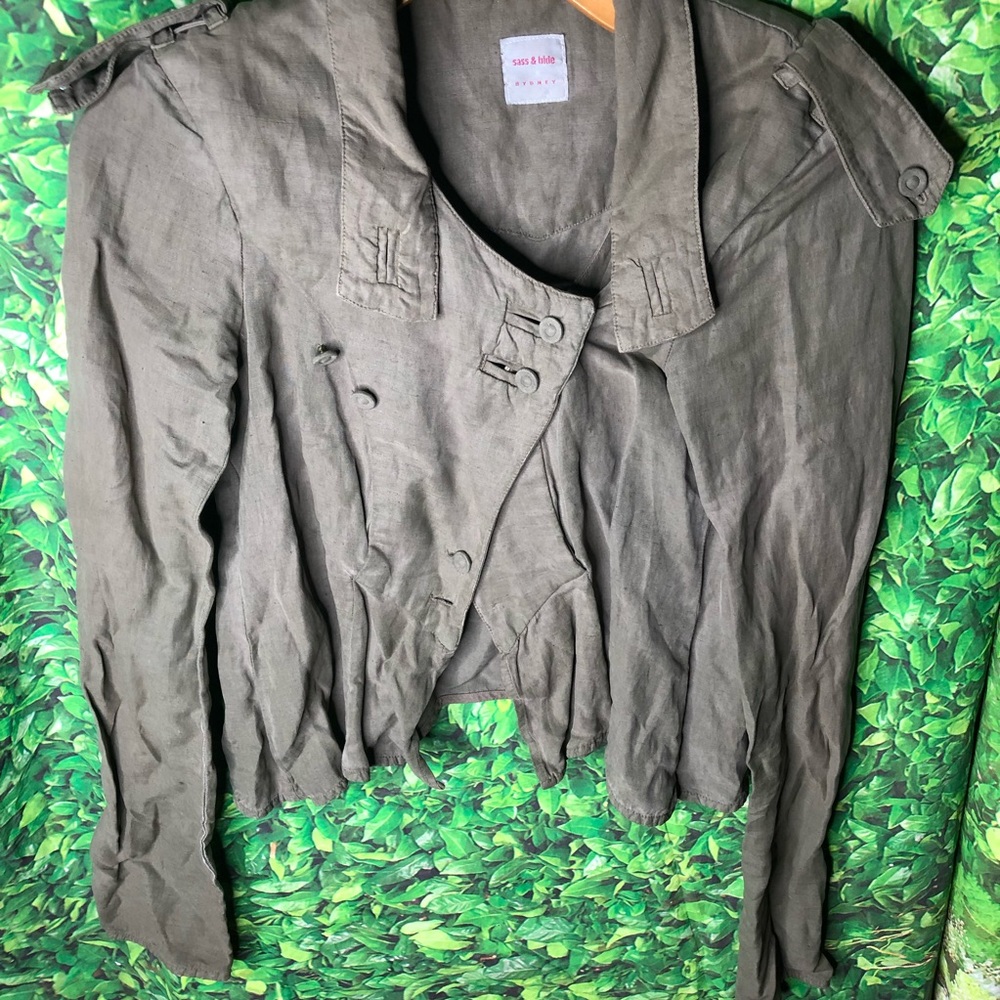 Sass & Bide Women's Linen Blend Blazer Jacket Green Euro Size 40 US size 4